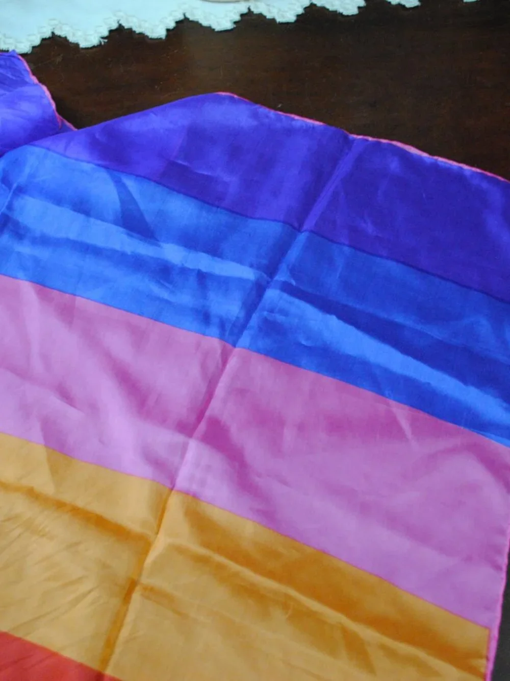Multicolor Wide Stripe Satin Silk Scarf
